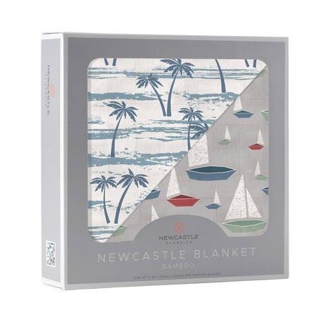Ocean Palm Trees and Marina Sailboats Bamboo Newcastle Blanket - HoneyBug 