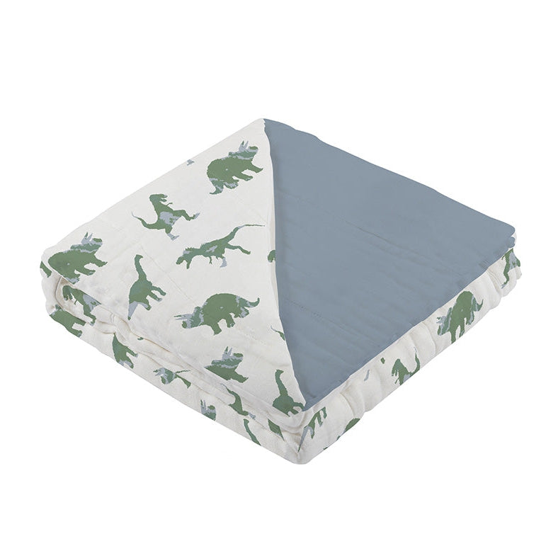 Granite Green Dinosaurs and Blue Fog Cotton Newcastle Blanket - HoneyBug 