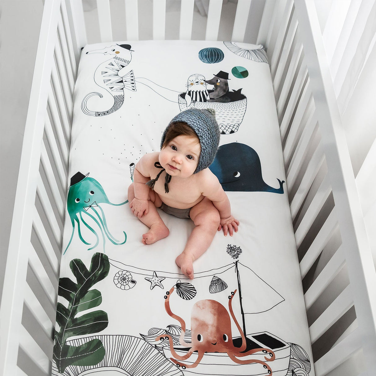 Underwater Love Standard Size Crib Sheet - HoneyBug 