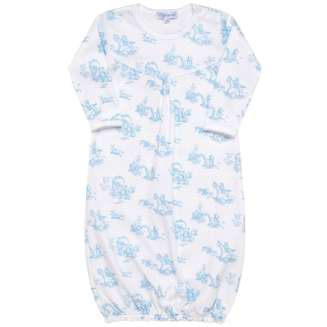 Blue Toile Baby Gown - HoneyBug 