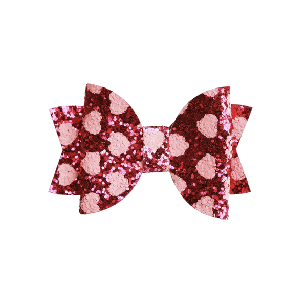 Glitter Heart Bow - Hot Pink - HoneyBug 