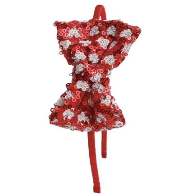 Sequin Heart Bow Headband - Red - HoneyBug 