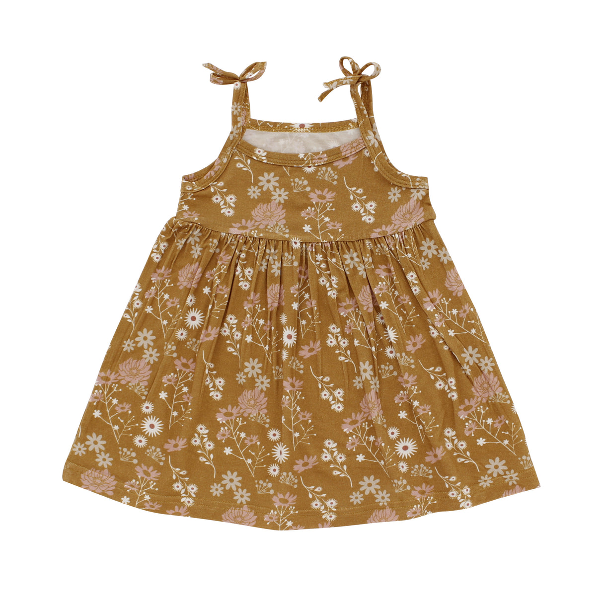 Mustard Floral Bamboo Girls Dress Sundress - HoneyBug 