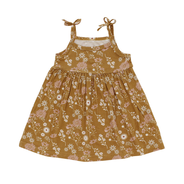 Mustard Floral Bamboo Girls Dress Sundress - HoneyBug 