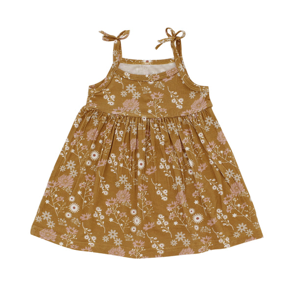 Mustard Floral Bamboo Girls Dress Sundress - HoneyBug 