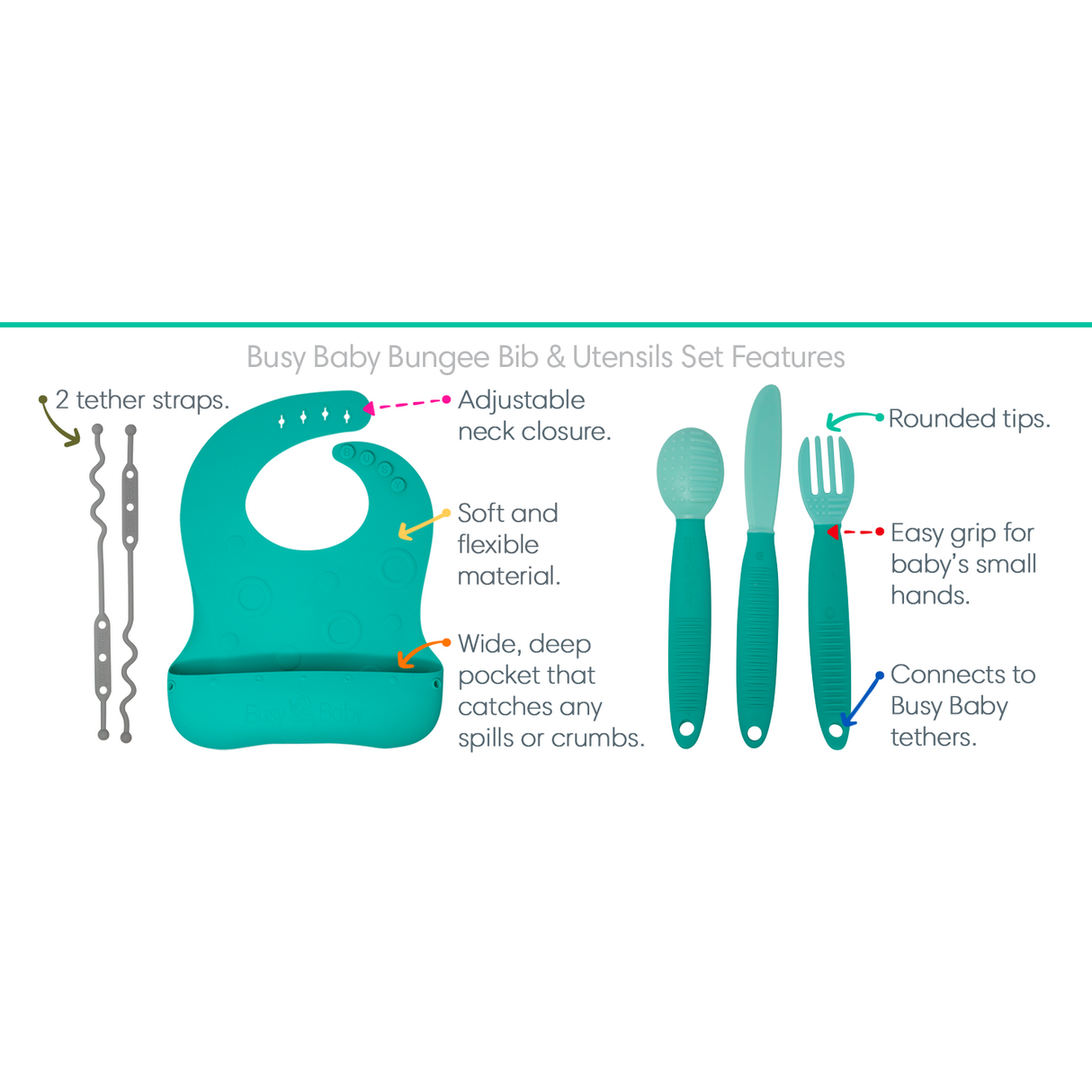 Busy Baby Bungee Bib & Utensil Set - HoneyBug 