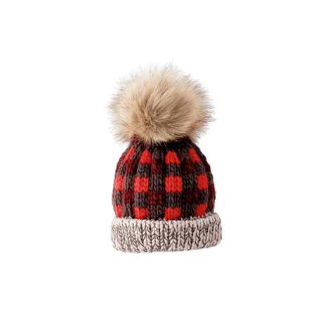 Red Buffalo Check Pom Pom Beanie Hat - HoneyBug 