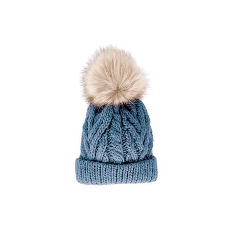 Slate Blue Pop Pom Pom Beanie Hat - HoneyBug 