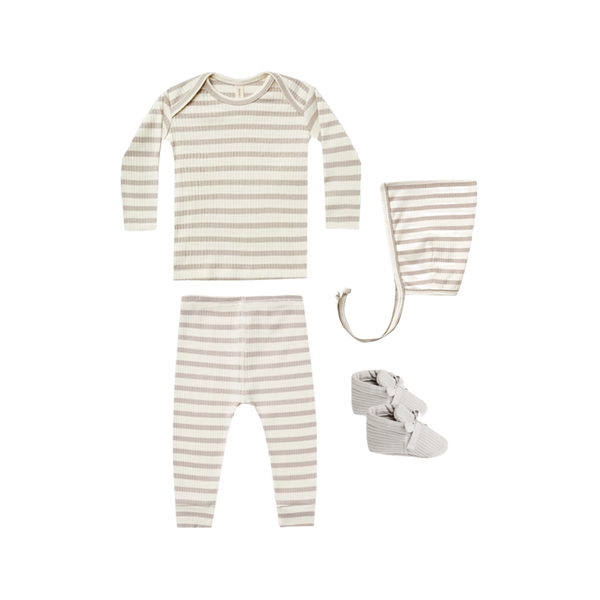 Ribbed Baby Play Set - Ash Stripe - HoneyBug 