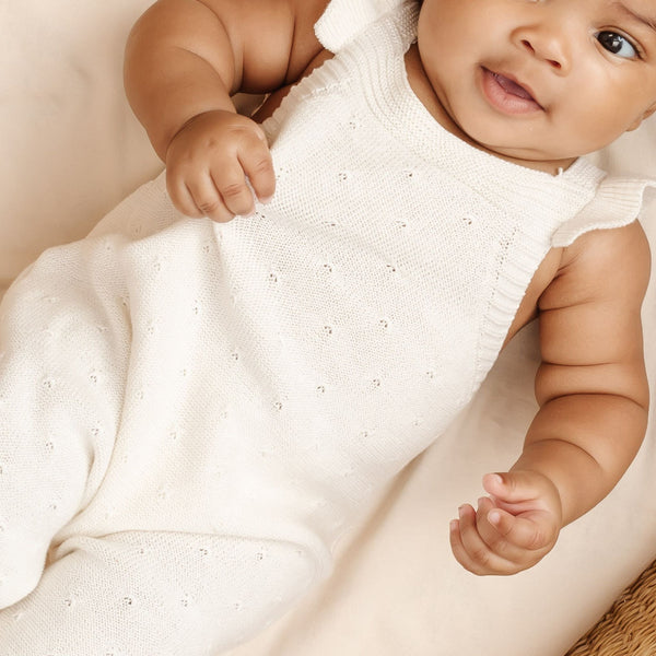 Pointelle Knit Overalls | Ivory - HoneyBug 