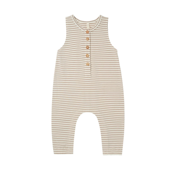 Sleeveless Jumpsuit | Warm Grey Stripe - HoneyBug 