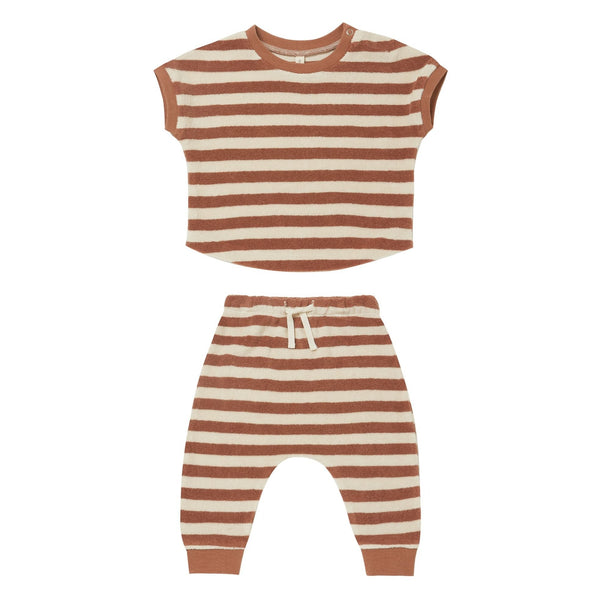 Terry Tee + Pant Set | Amber Stripe - HoneyBug 