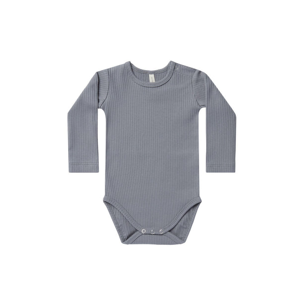 Ribbed Long Sleeve Bodysuit | Washed Indigo - HoneyBug 