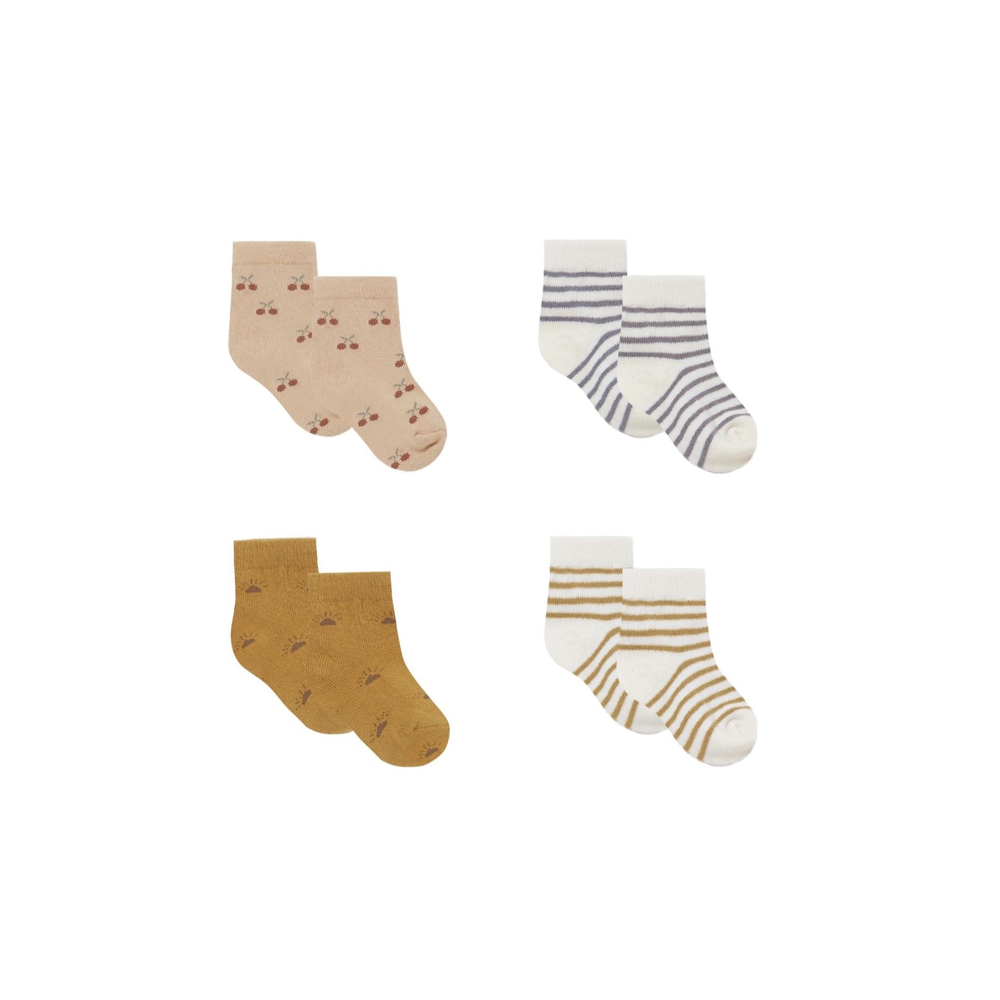 Baby Socks | Cherries, Ochre, Suns, Indigo - HoneyBug 