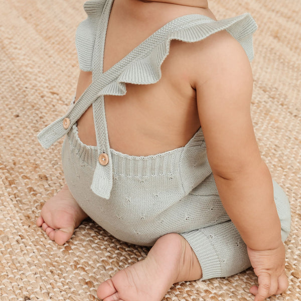 Pointelle Knit Overalls | Sky - HoneyBug 