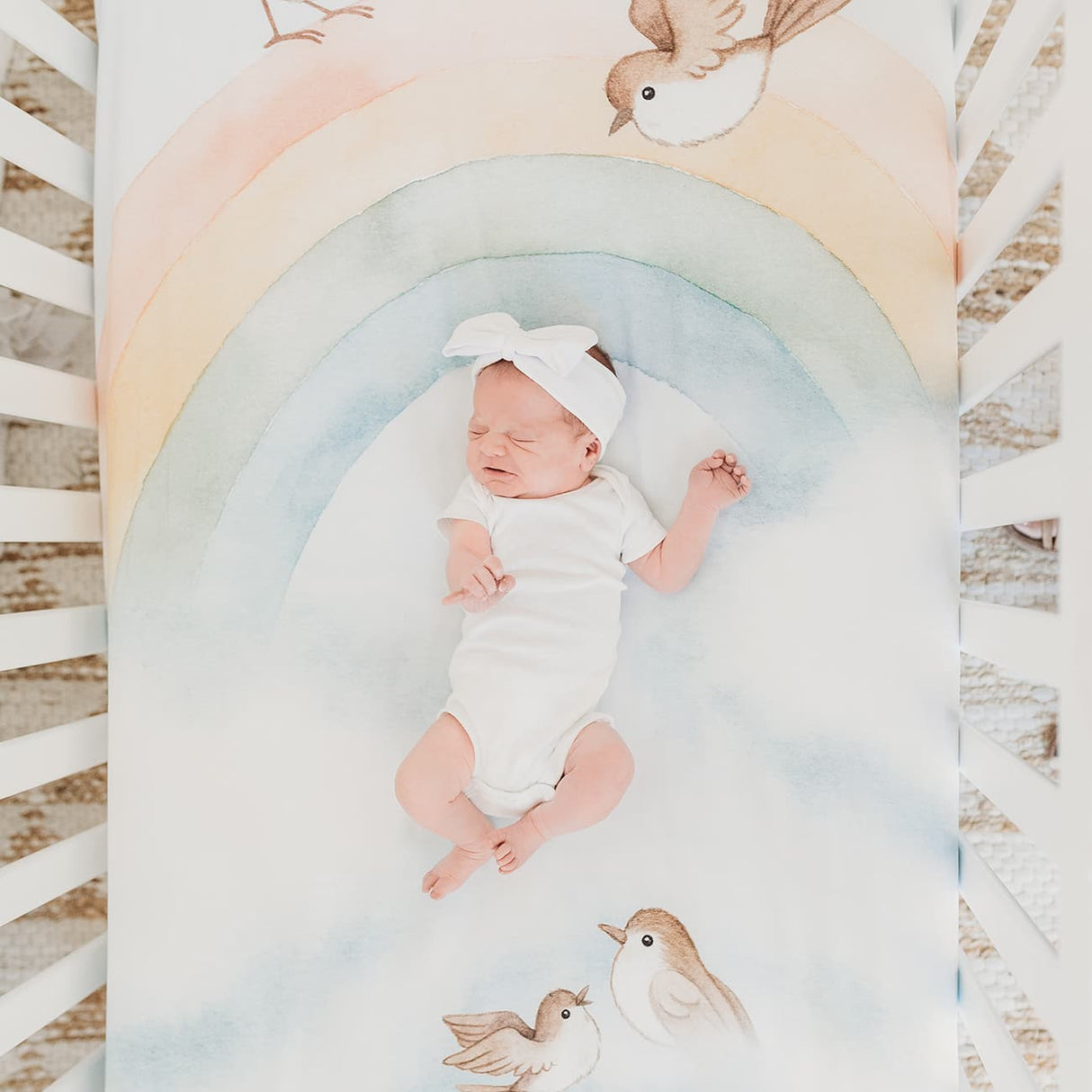 Rainbow and Birds Standard Size Crib Sheet - HoneyBug 