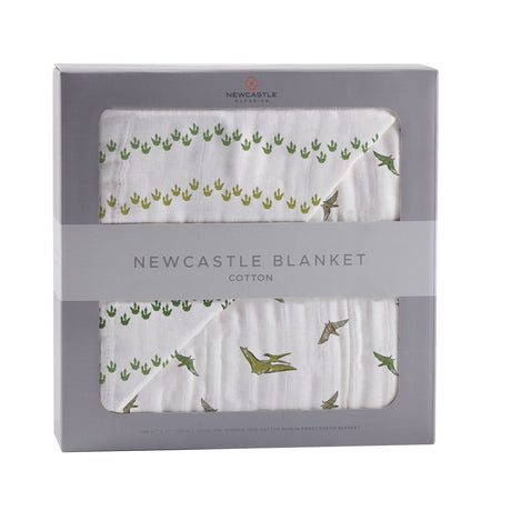Dino Feet and Pteranodon Cotton Muslin NewcastleBlanket - HoneyBug 