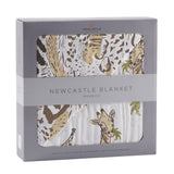Hungry Giraffe and Animal Print Bamboo Muslin Newcastle Blanket - HoneyBug 
