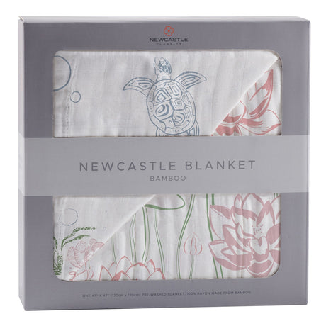 Turtles and Water Lily Bamboo Muslin Newcastle Blanket - HoneyBug 