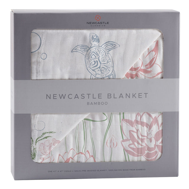 Turtles and Water Lily Bamboo Muslin Newcastle Blanket - HoneyBug 