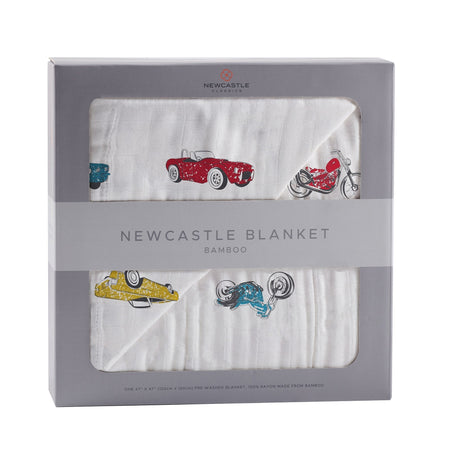 Vintage Muscle Cars and Motorcycles Bamboo Muslin Newcastle Blanket - HoneyBug 
