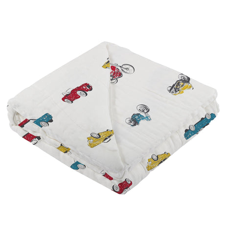 Vintage Muscle Cars and Motorcycles Bamboo Muslin Newcastle Blanket - HoneyBug 