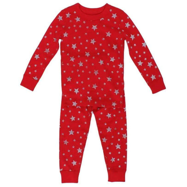 Red/Silver Stars Long Sleeves Pajamas - HoneyBug 