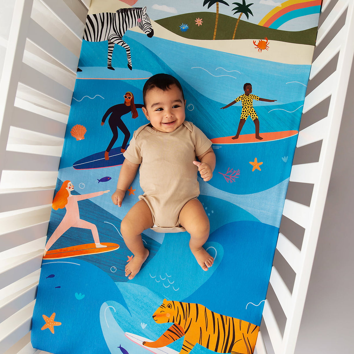 Surfing Safari Standard Size Crib Sheet - HoneyBug 