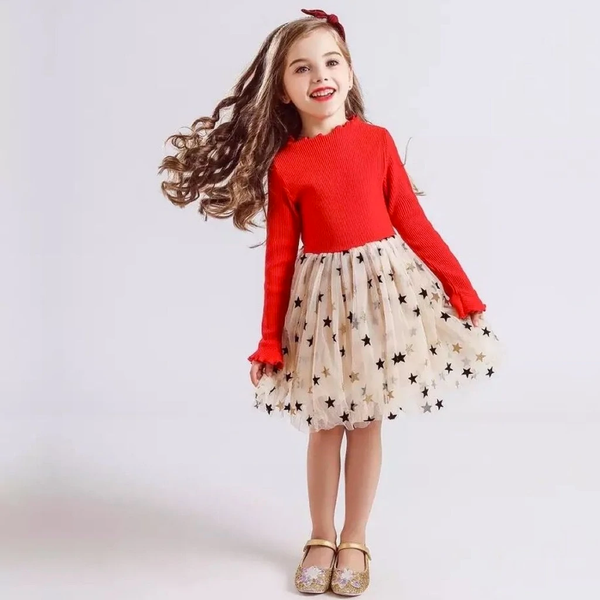 Tiny Stars Red Long Sleeve Parker Dress - HoneyBug 