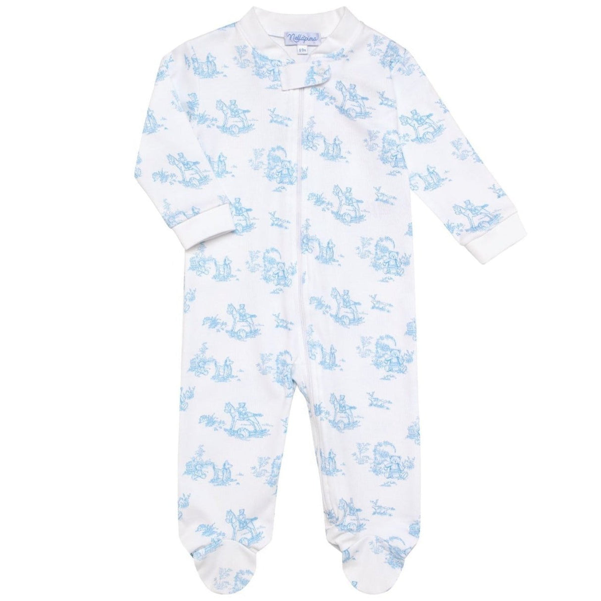 Blue Toile Zipper Footie - HoneyBug 