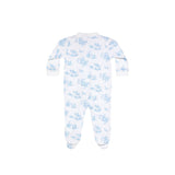 Blue Toile Zipper Footie - HoneyBug 